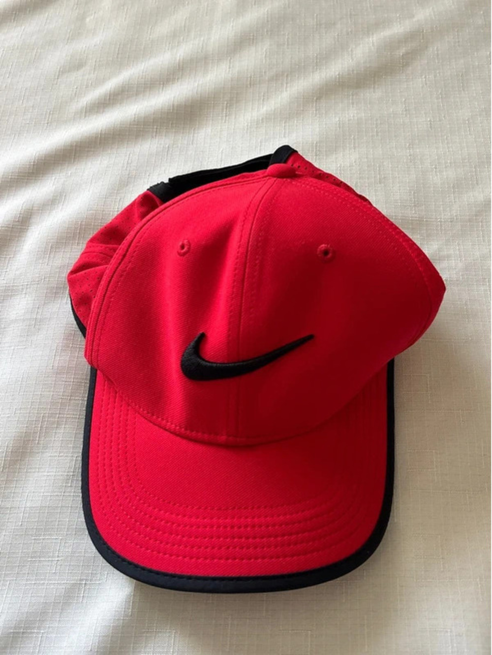 Nike Dri-Fit Hat Cap Mens Adult Red Black Embroidered Swoosh Adjustable Run